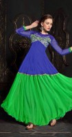 Blue Green Footlong Gown embroidered