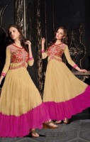 Cream Pink Footlong Gown embroidered