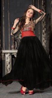Black Red Footlong Gown embroidered